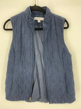 Croft & Barrow Navy Blue Diamond Quilted Zip Front Vest Stand Collar Small